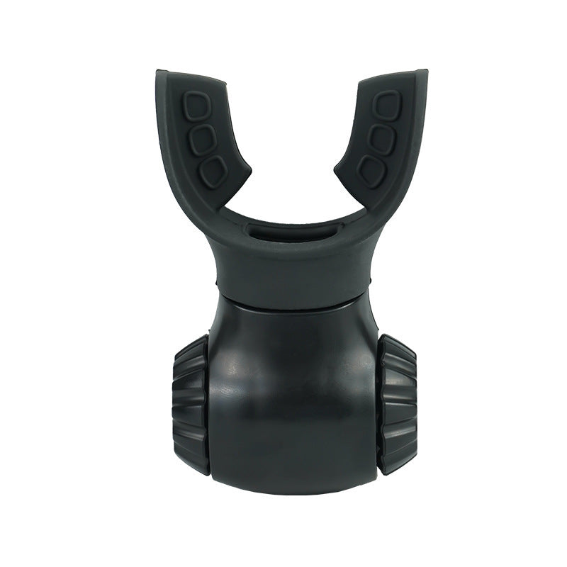 A black ABS silicone mouthpiece with textured bite tabs and two side clips, designed for the Portable Lung Capacity Abdominal Breathing Trainer, shown against a white background.